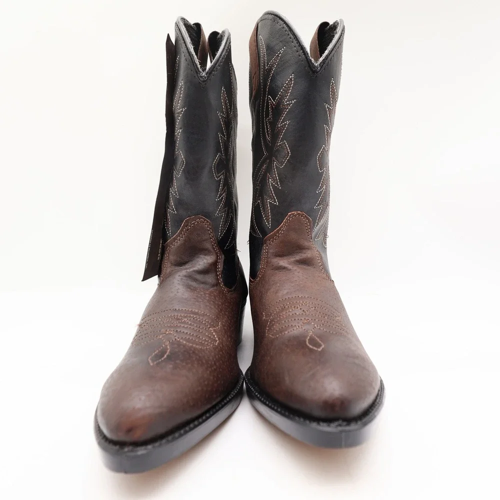 Wrangler Vintage Western Cowboy Boots Childrens 1.5 Brown Black Leather NWT